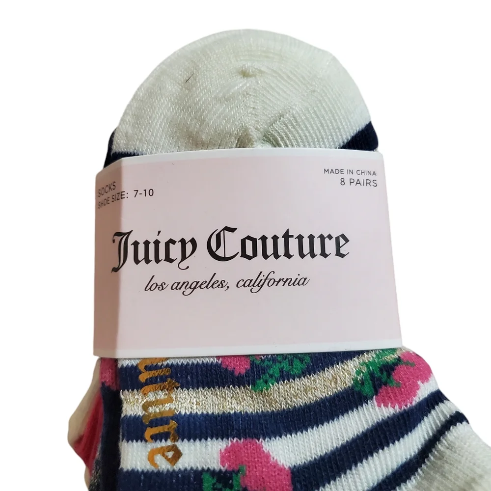 Juicy Couture Girls Ankle Socks Assorted Colors Patterns Size 7-10 New‎ 8 Pairs